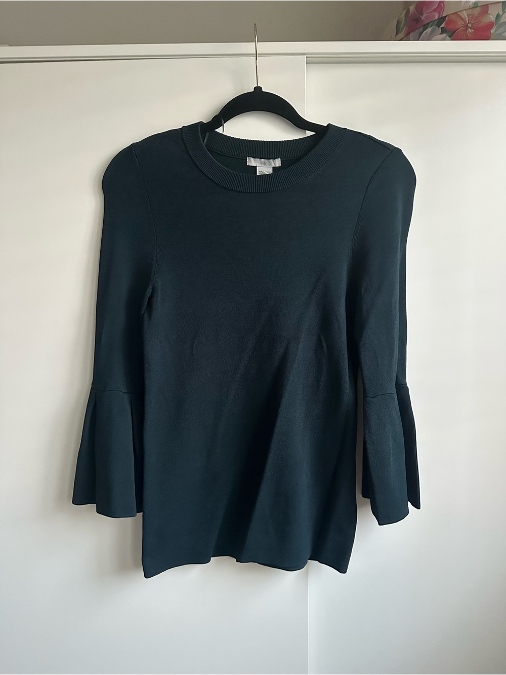 Elegant Dark Teal Bell Sleeve Knit Top